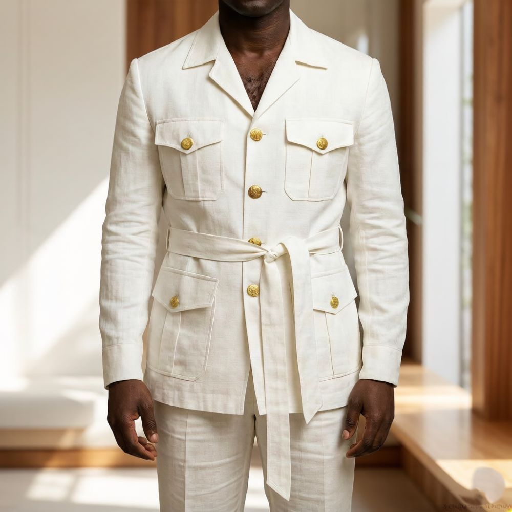 Off White Belt - Mens Off White Linen Safari Suits