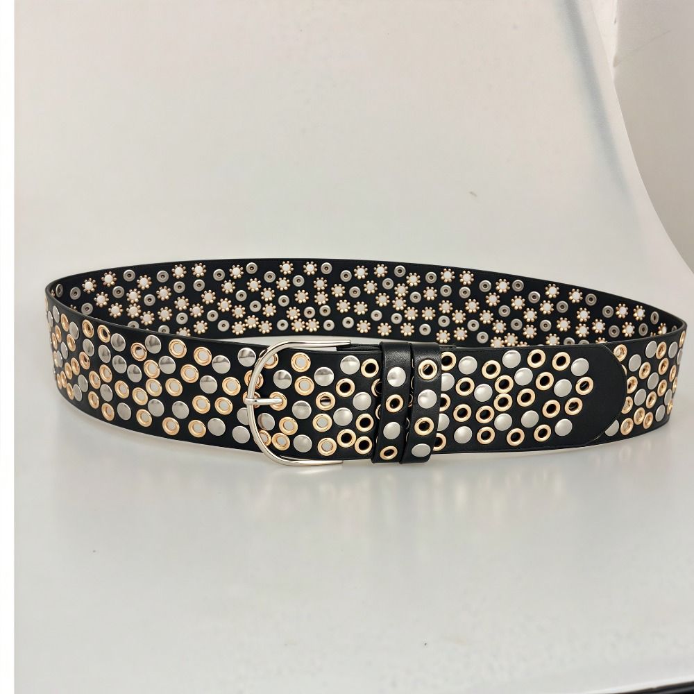 Punk Hollow Eyelet Rivet Belt  - Streetwear Brand Belts 评论和价格