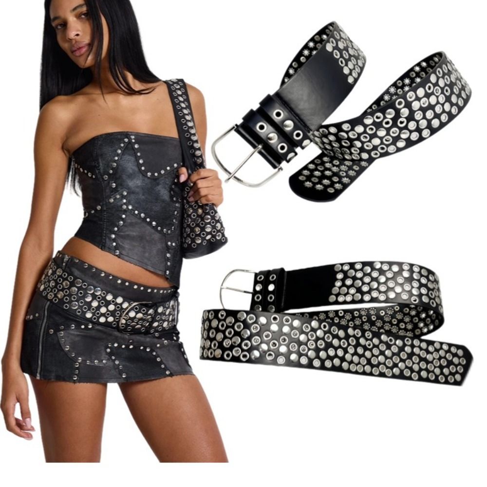 Punk Hollow Eyelet Rivet Belt  - Streetwear Brand Belts 评论和价格
